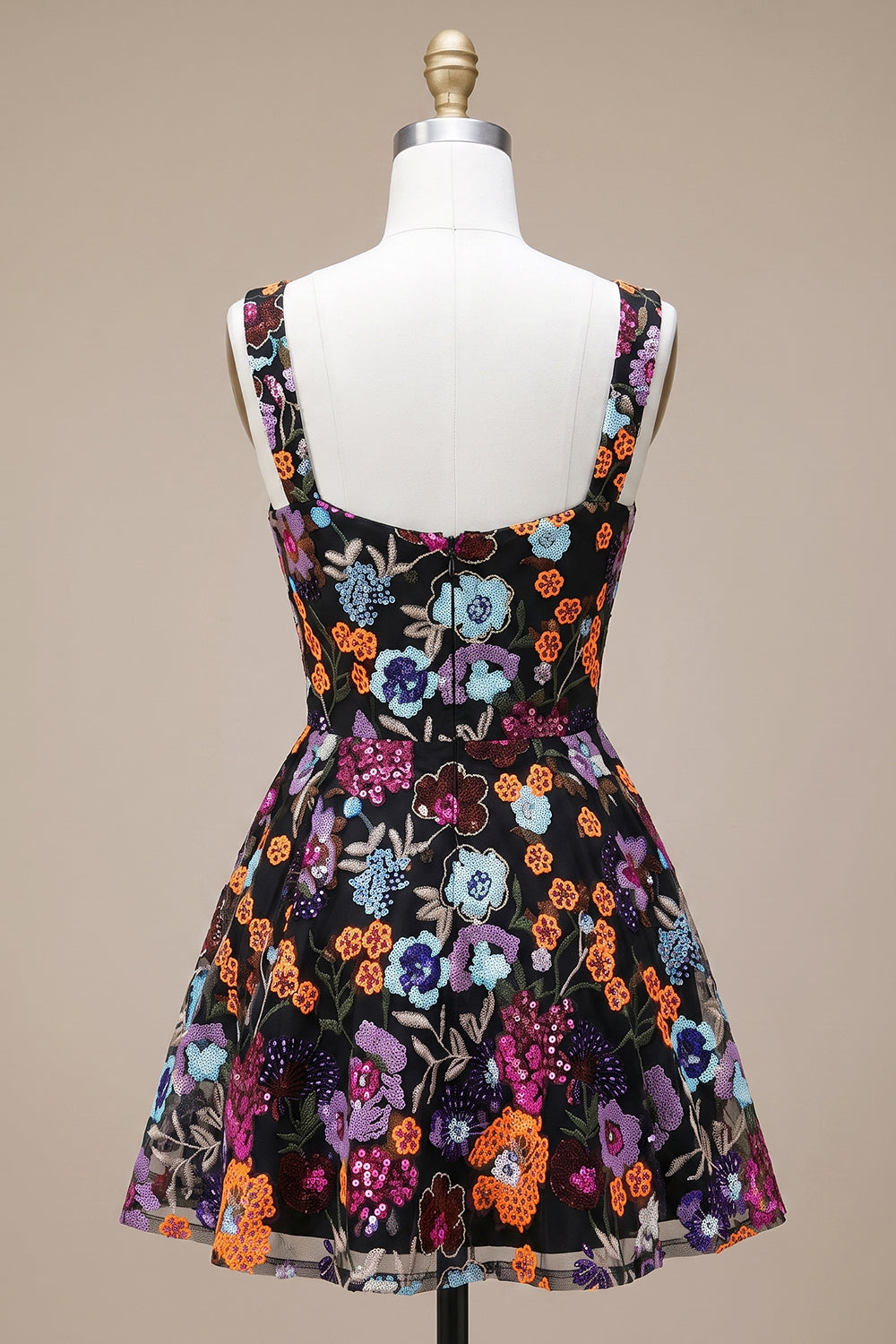 Sparkly Black A-Line Floral Sequin Short Homecoming Dress