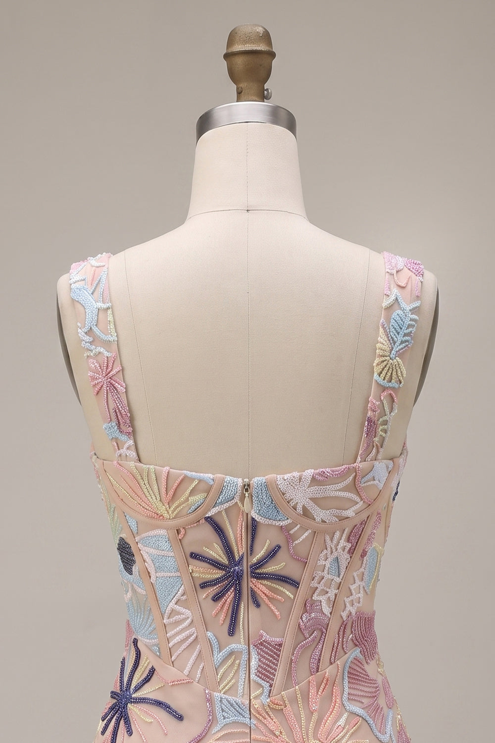 Sparkly Pink Floral Corset Tight Beaded Short Homecoming Dress