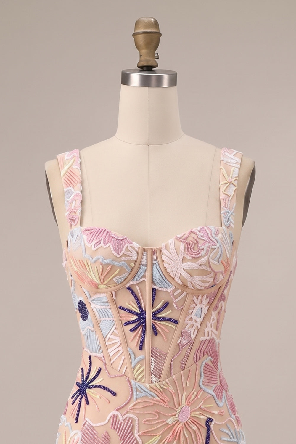 Sparkly Pink Floral Corset Tight Beaded Short Homecoming Dress
