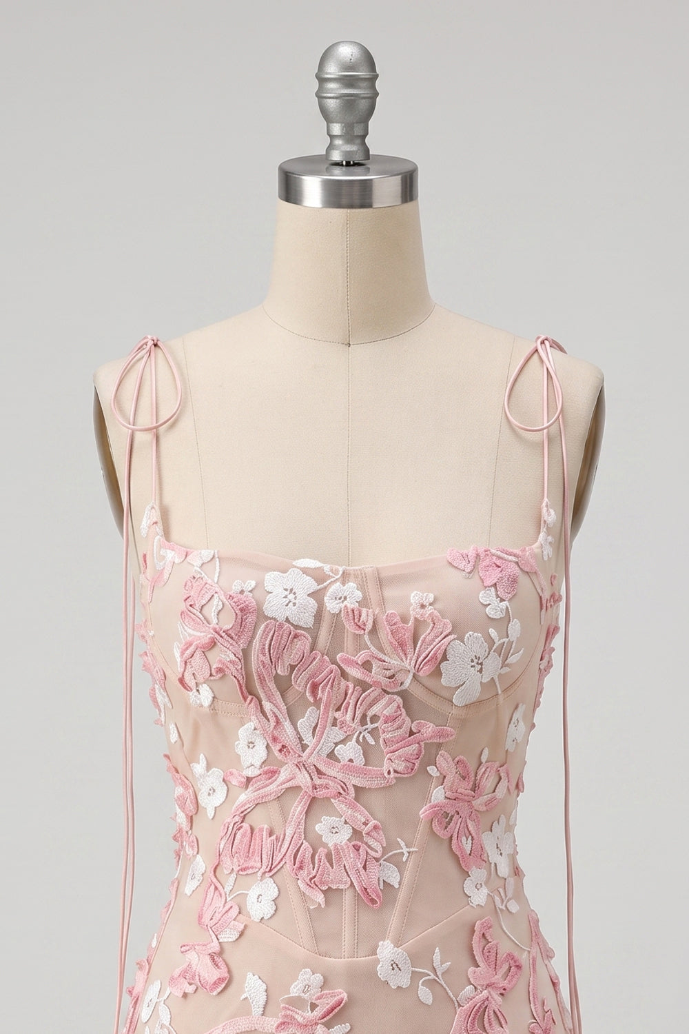 Pink Appliqued Corset Tight Spaghetti Straps Short Homecoming Dress