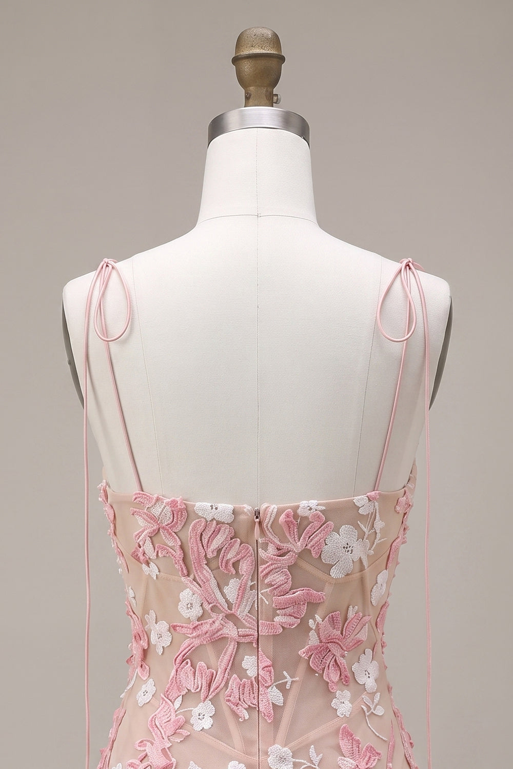 Pink Appliqued Corset Tight Spaghetti Straps Short Homecoming Dress