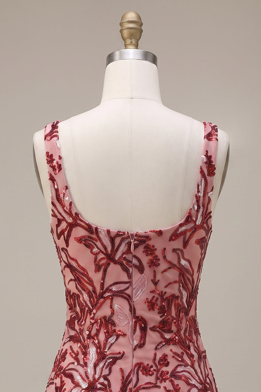 Sparkly Floral Red Tight Square Neck Sequin Short Homecoming Dress with Bows