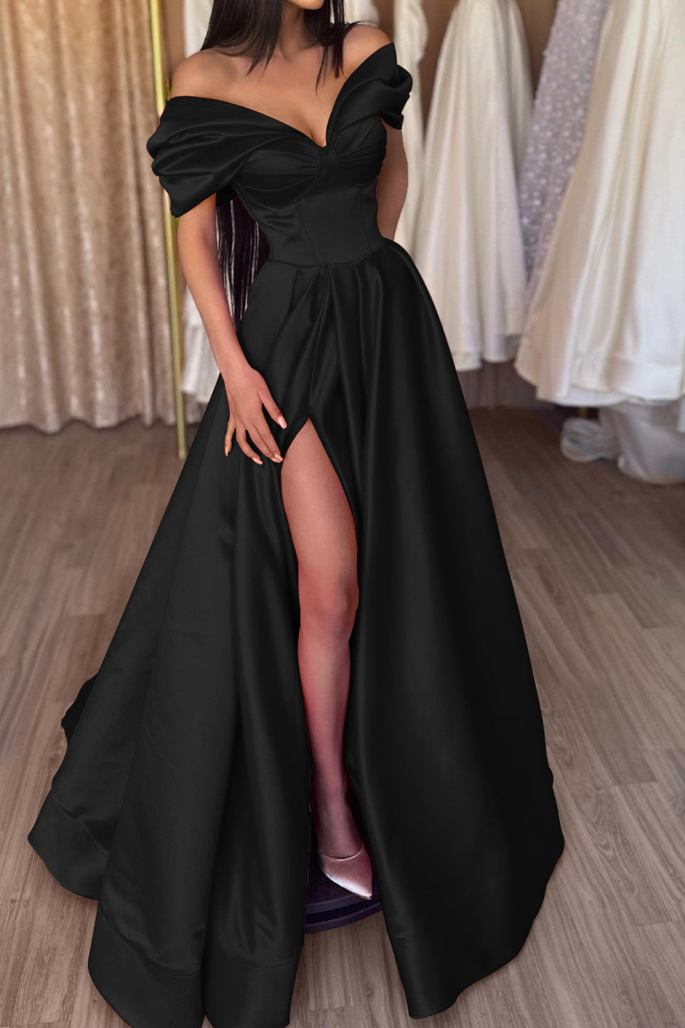 Fuchsia A-Line Portrait Prom Dress With Split