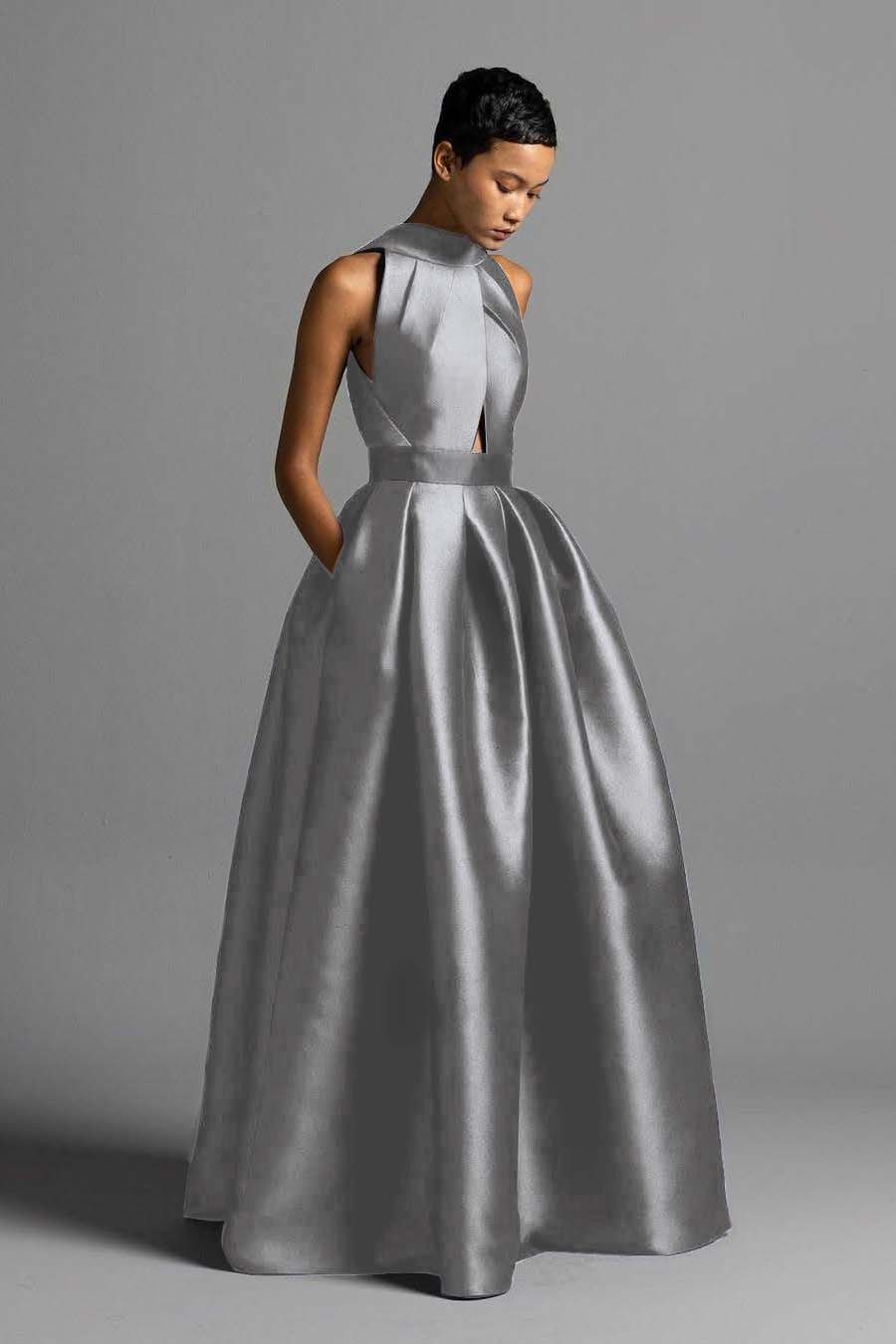 Exquisite Royal Blue Satin Halter Strapless Sleeveless A Line Prom Dress with Pleated