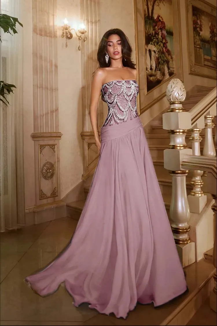 Exquisite DarkNavy Chiffon Sleeveless Strapless Prom Dress with Sequins