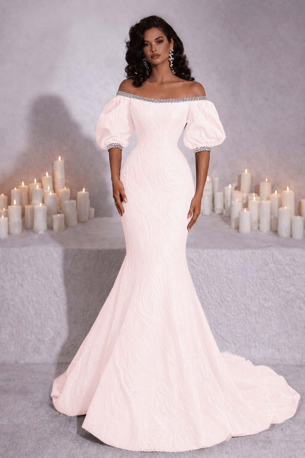 Stunning Black Strapless Off the Shoulder Bubble Sleeves Sweep Prom Dress