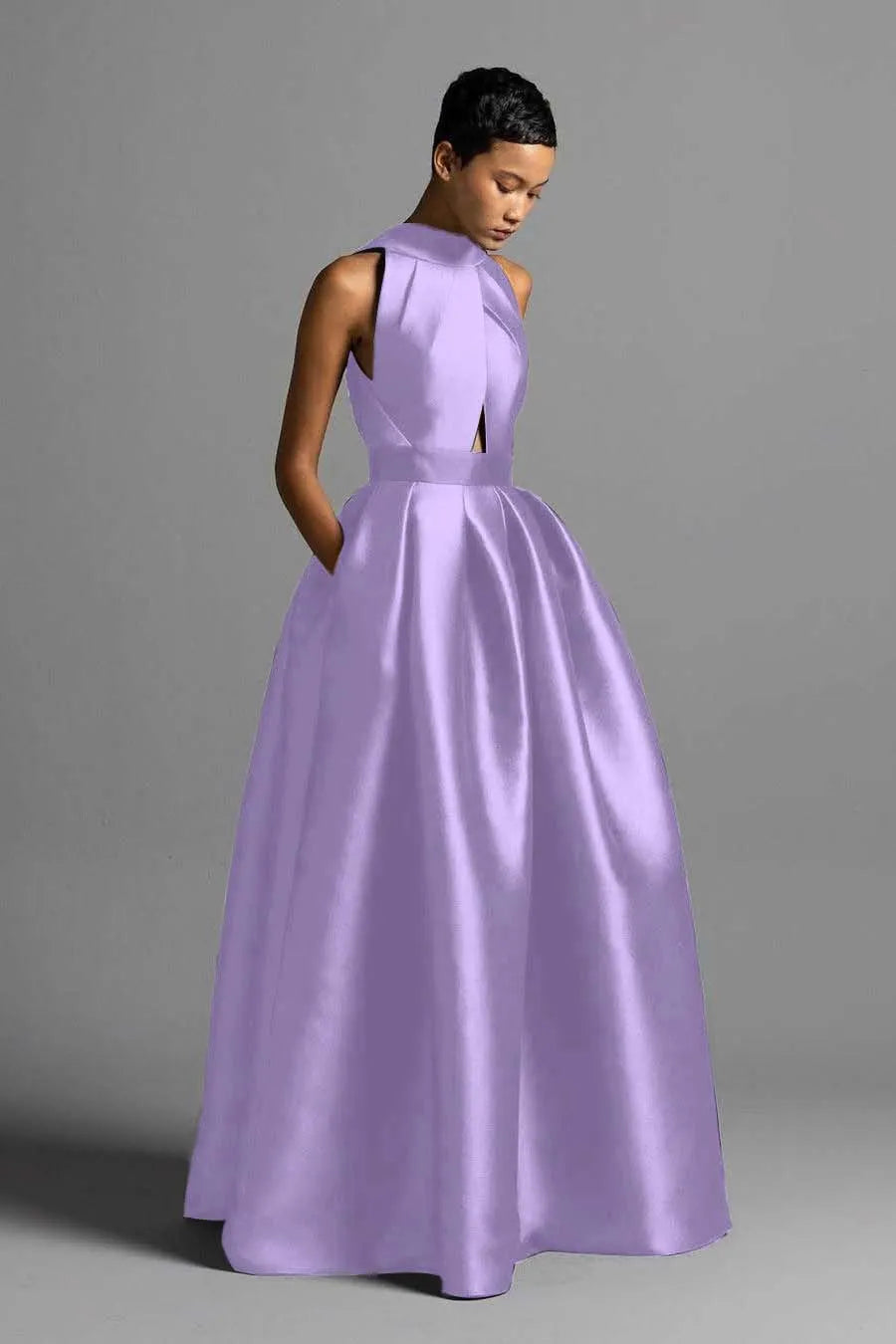 Exquisite Royal Blue Satin Halter Strapless Sleeveless A Line Prom Dress with Pleated
