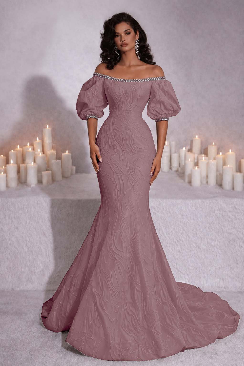 Stunning Black Strapless Off the Shoulder Bubble Sleeves Sweep Prom Dress