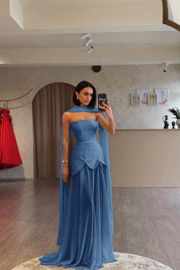 Glamorous White Satin Strapless Sleeveless Long Pleated Prom Dress with Beadings