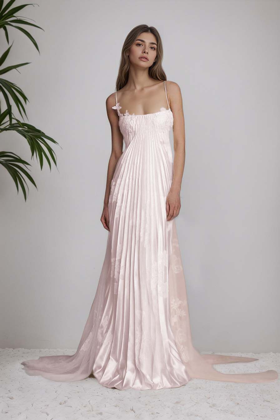 Beautiful Satin Sleeveless Spaghetti Strap Long Prom Dress With Appliques