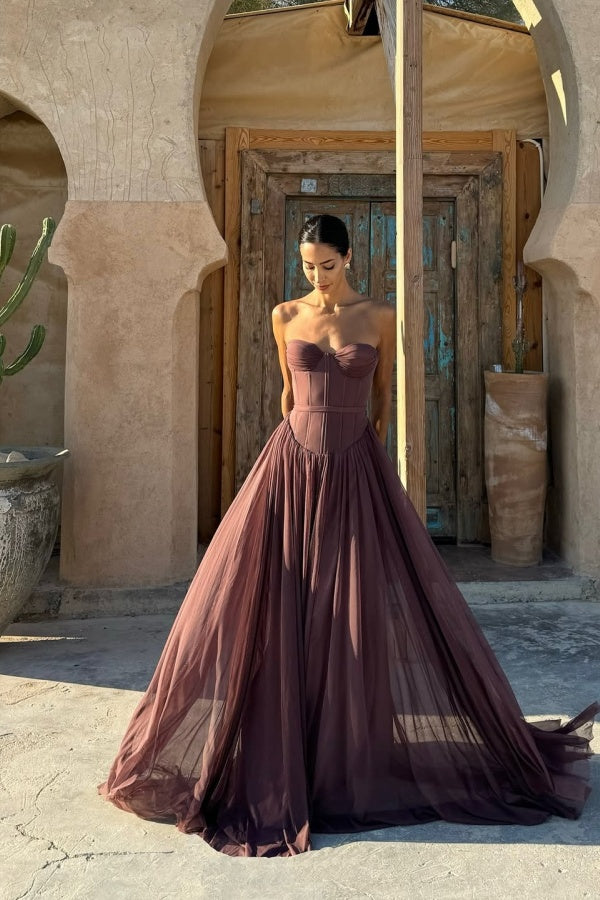 Glamorous Chiffon Chocolate Sweetheart Sleeveless Prom Dress with Pleated