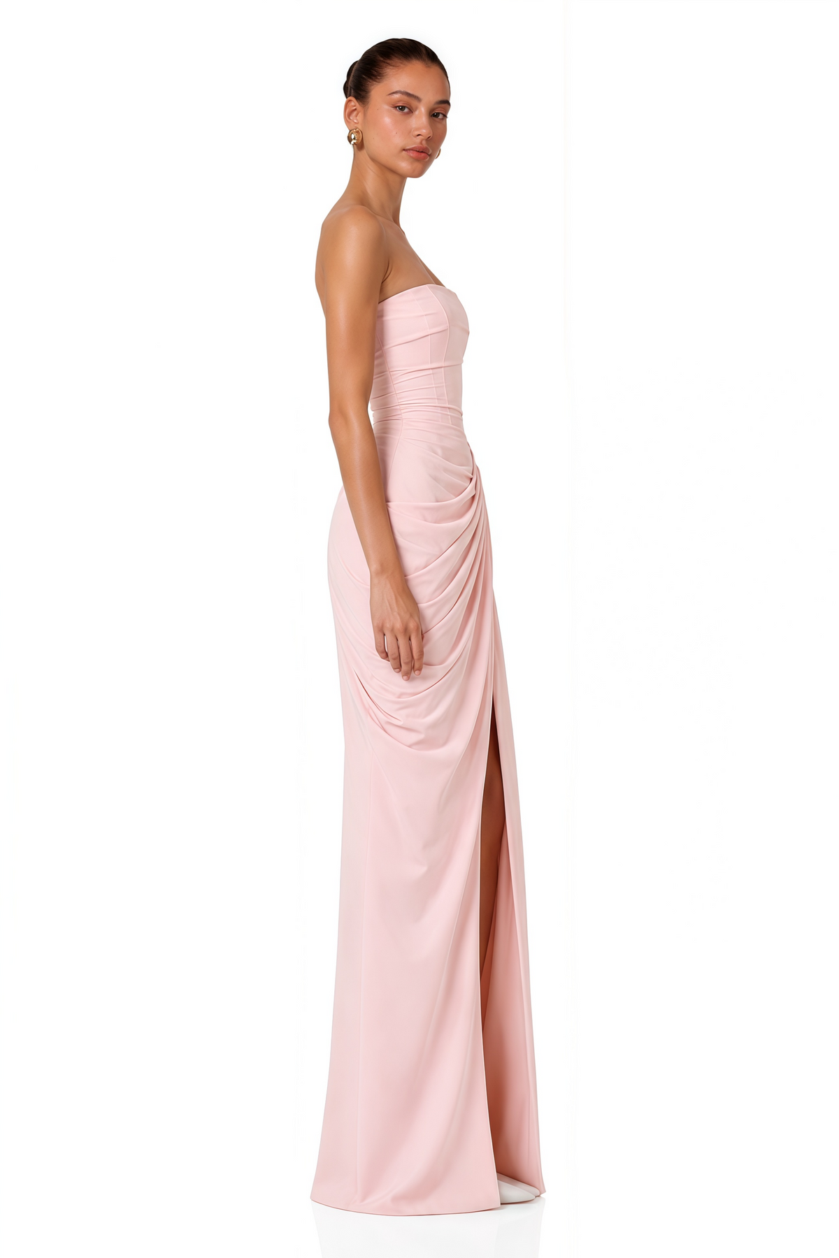 Safiya Pink Ruched Maxi Dress with Cross Front