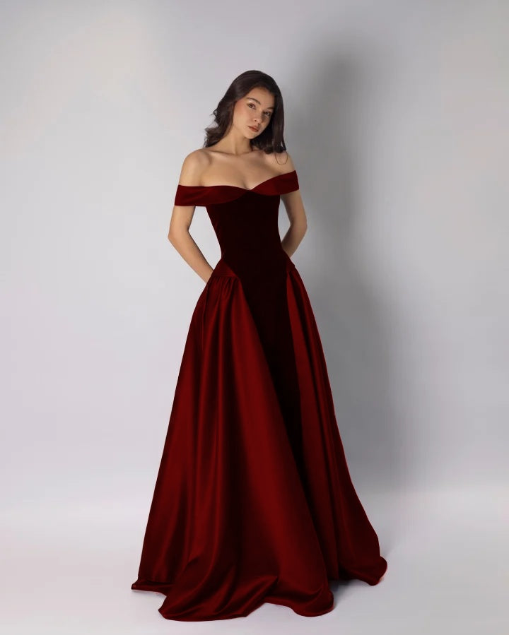 Charming Classic A-Line Off-The-Shoulder Dark Purple Pleated Prom Dress with Sleeveless
