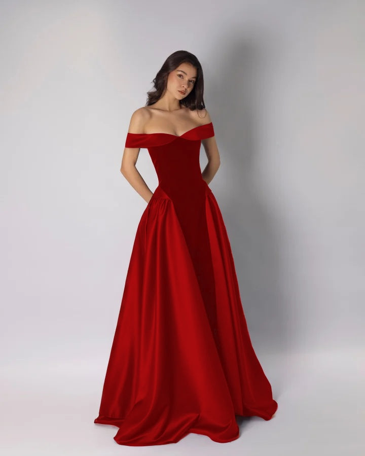 Charming Classic A-Line Off-The-Shoulder Dark Purple Pleated Prom Dress with Sleeveless