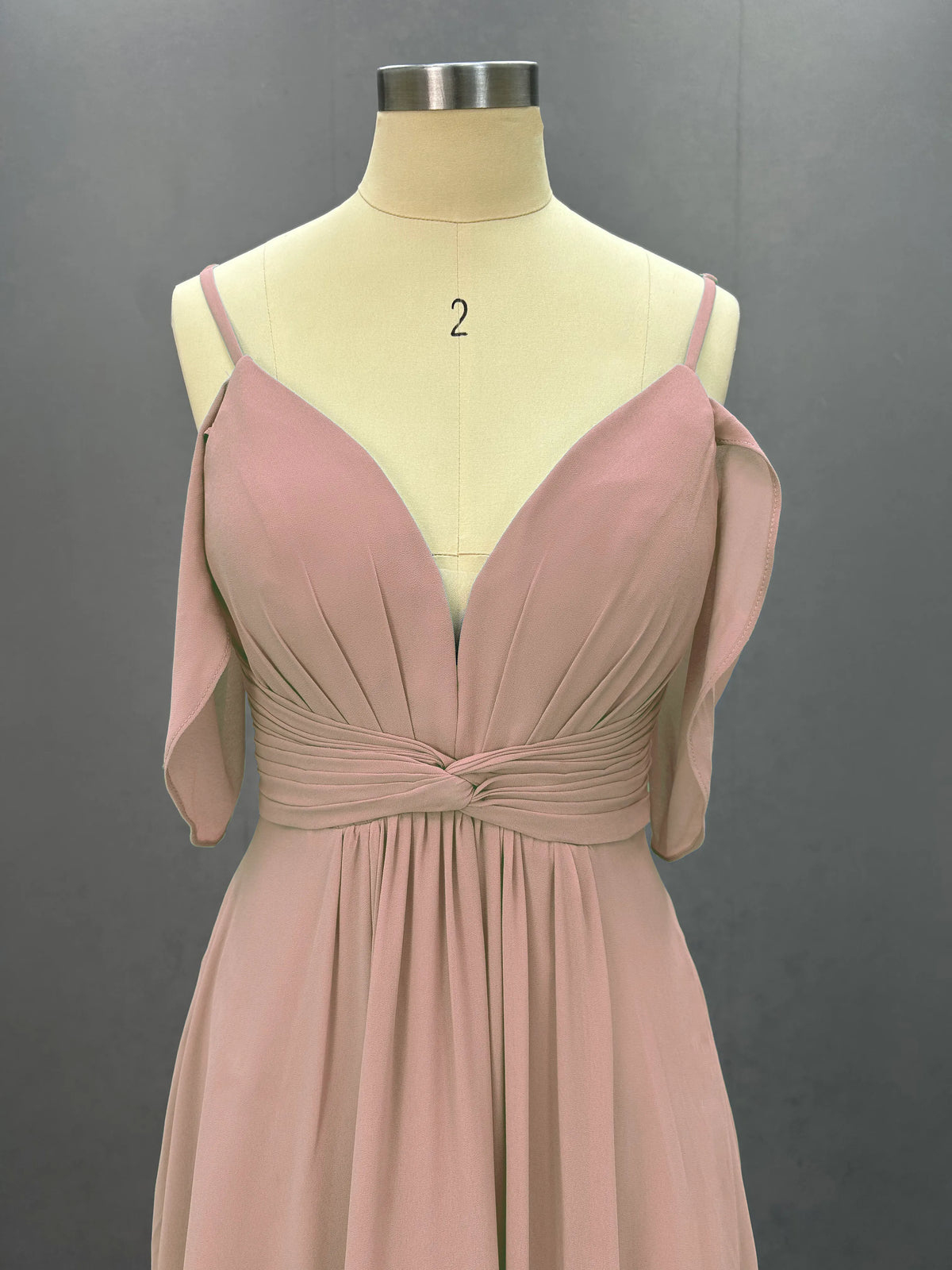 Simple Chiffon Spaghetti Strap Off the Shoulder Bridesmaid Dress with Split