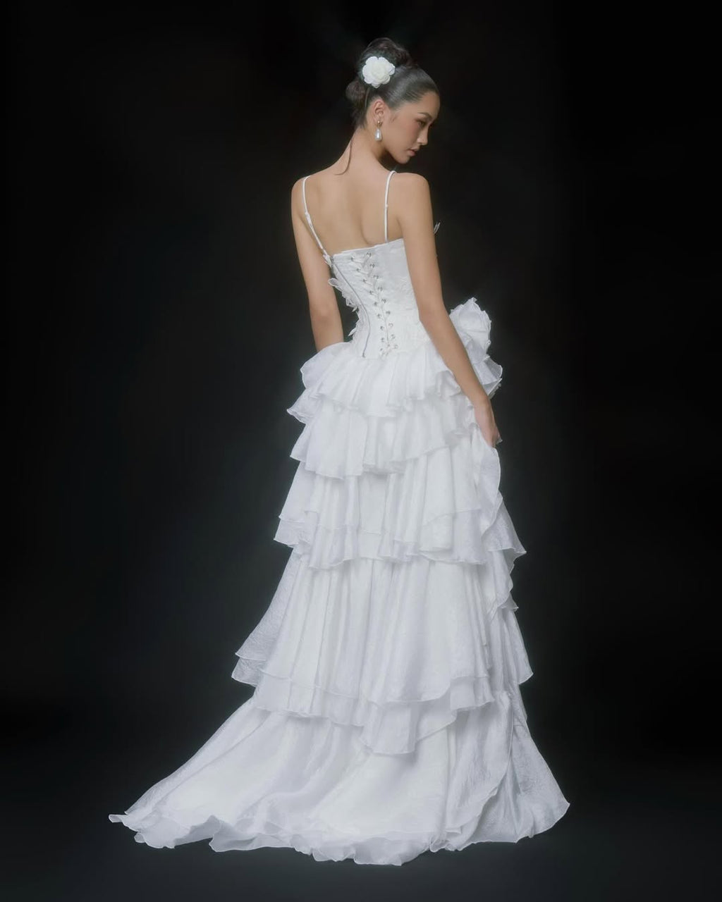 Stunning White Sleeveless Spaghetti Strap V Neck Long Prom Dress with Ruffles