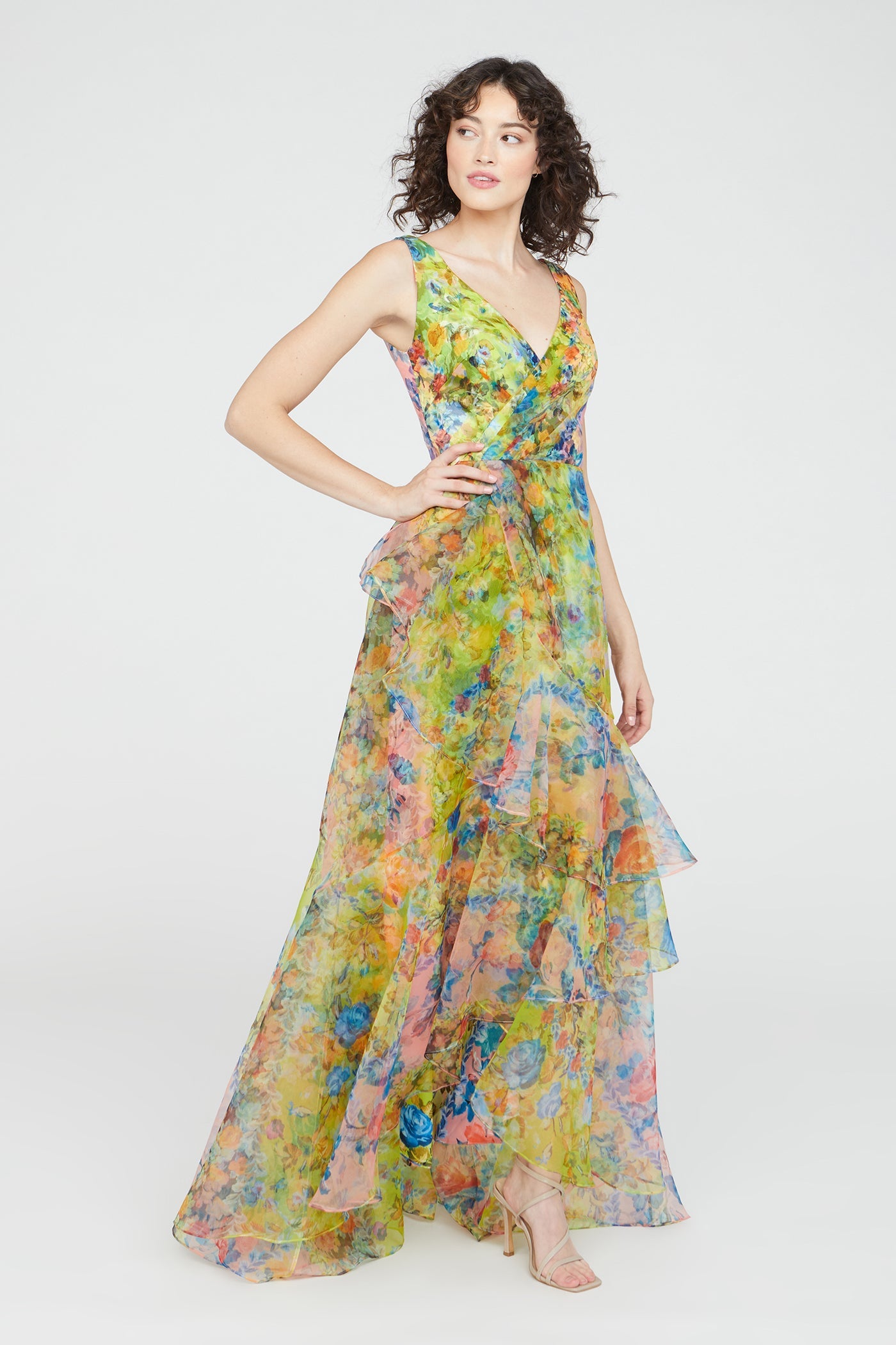 Mindy Organza V Neck Gown