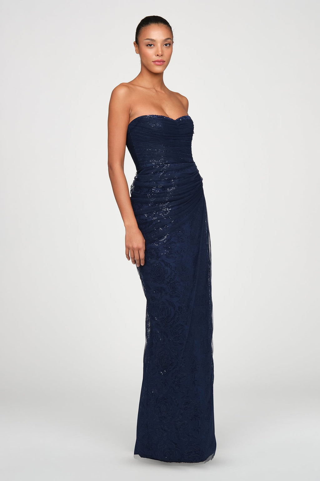 Mal Beaded Lace Strapless Gown