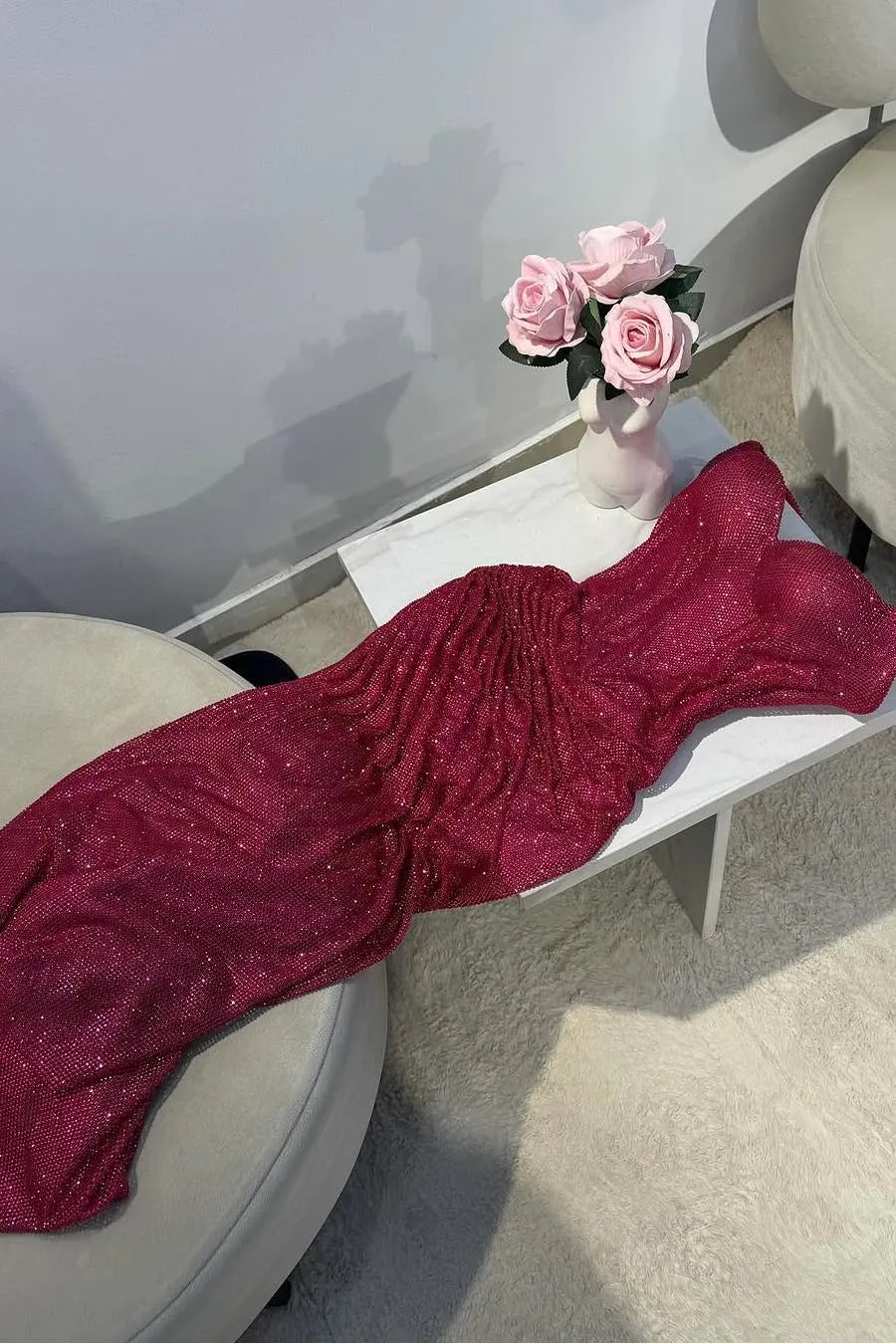 Amazing Fuchsia Sequins Spaghetti Strap Sweetheart Sleeveless Pleated Prom Dress with Split
