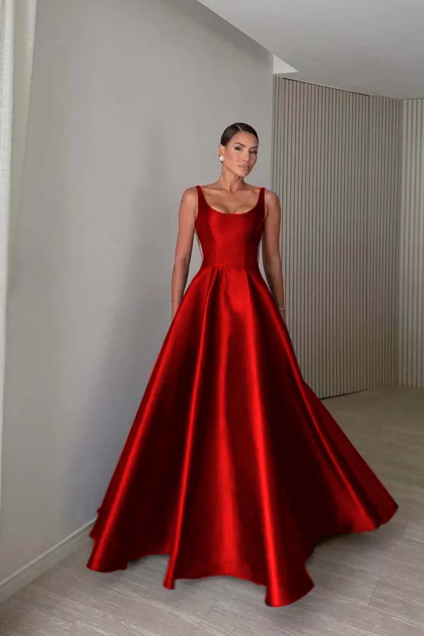 Elegant Satin Wide Shoulder Straps Sleeveless Backless Prom Dress