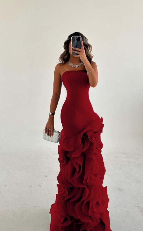 Amazing Dusty Blue Sleeveless Strapless Long Prom Dress with Ruffles