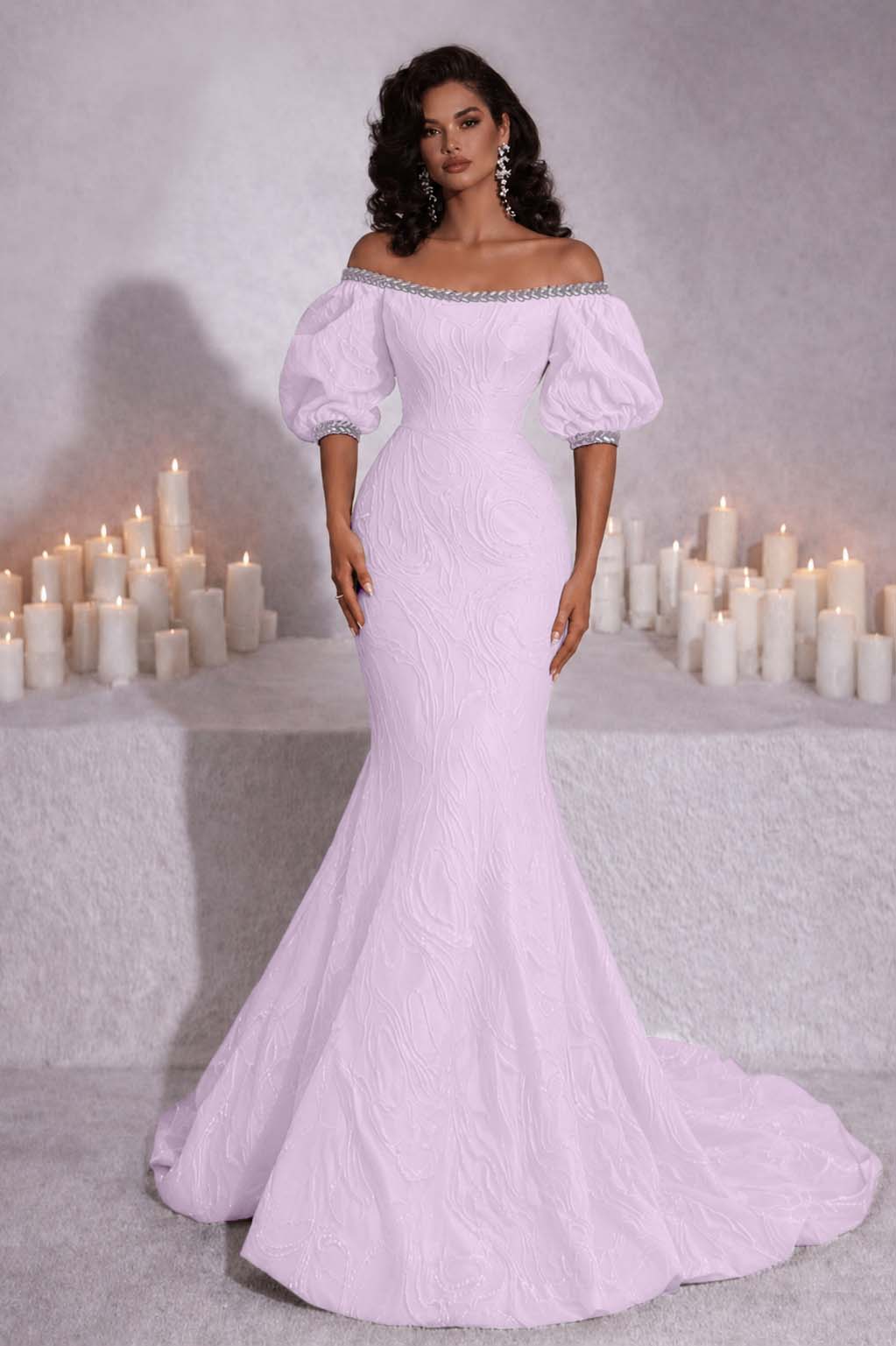 Stunning Black Strapless Off the Shoulder Bubble Sleeves Sweep Prom Dress