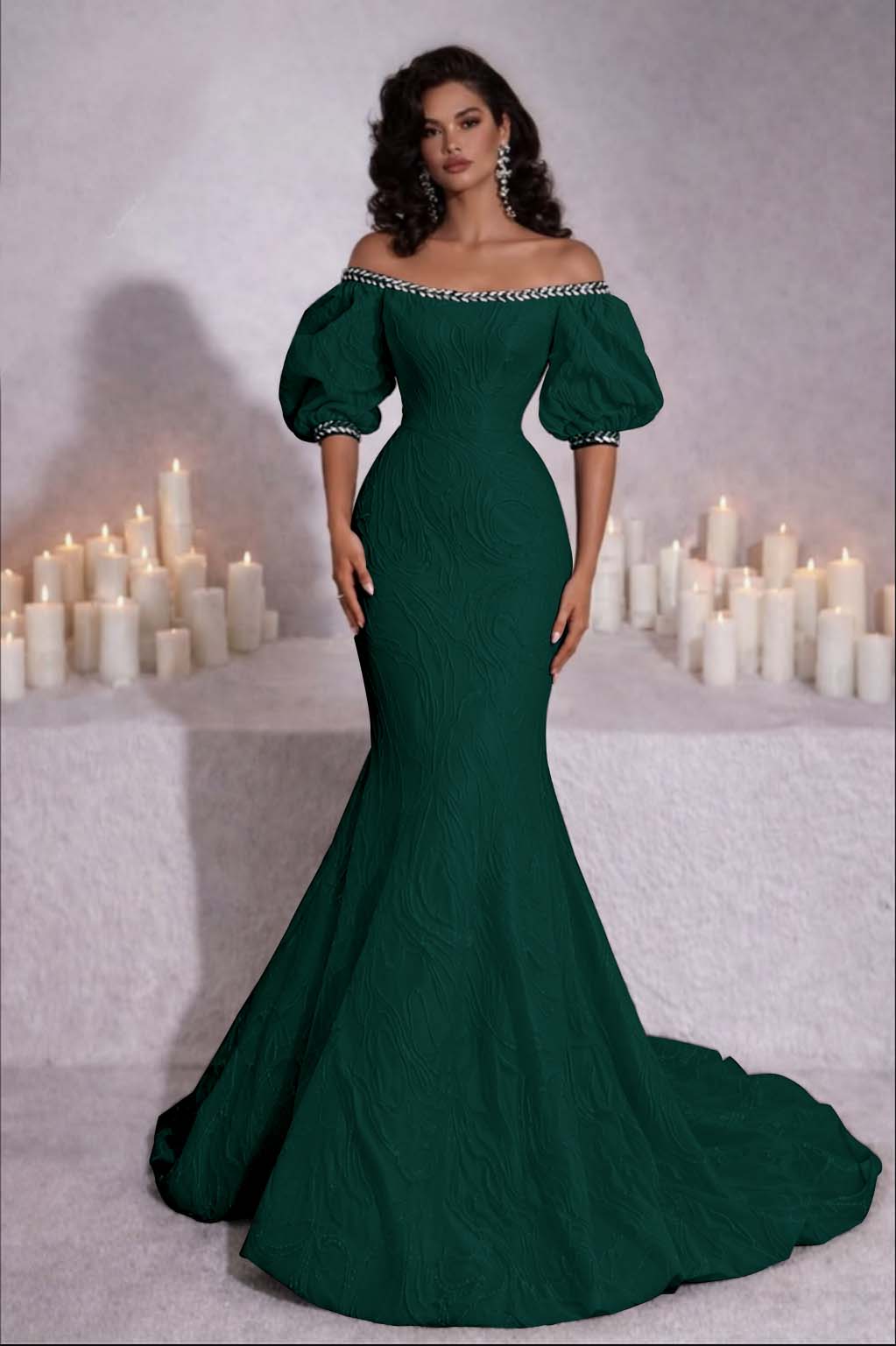 Stunning Black Strapless Off the Shoulder Bubble Sleeves Sweep Prom Dress