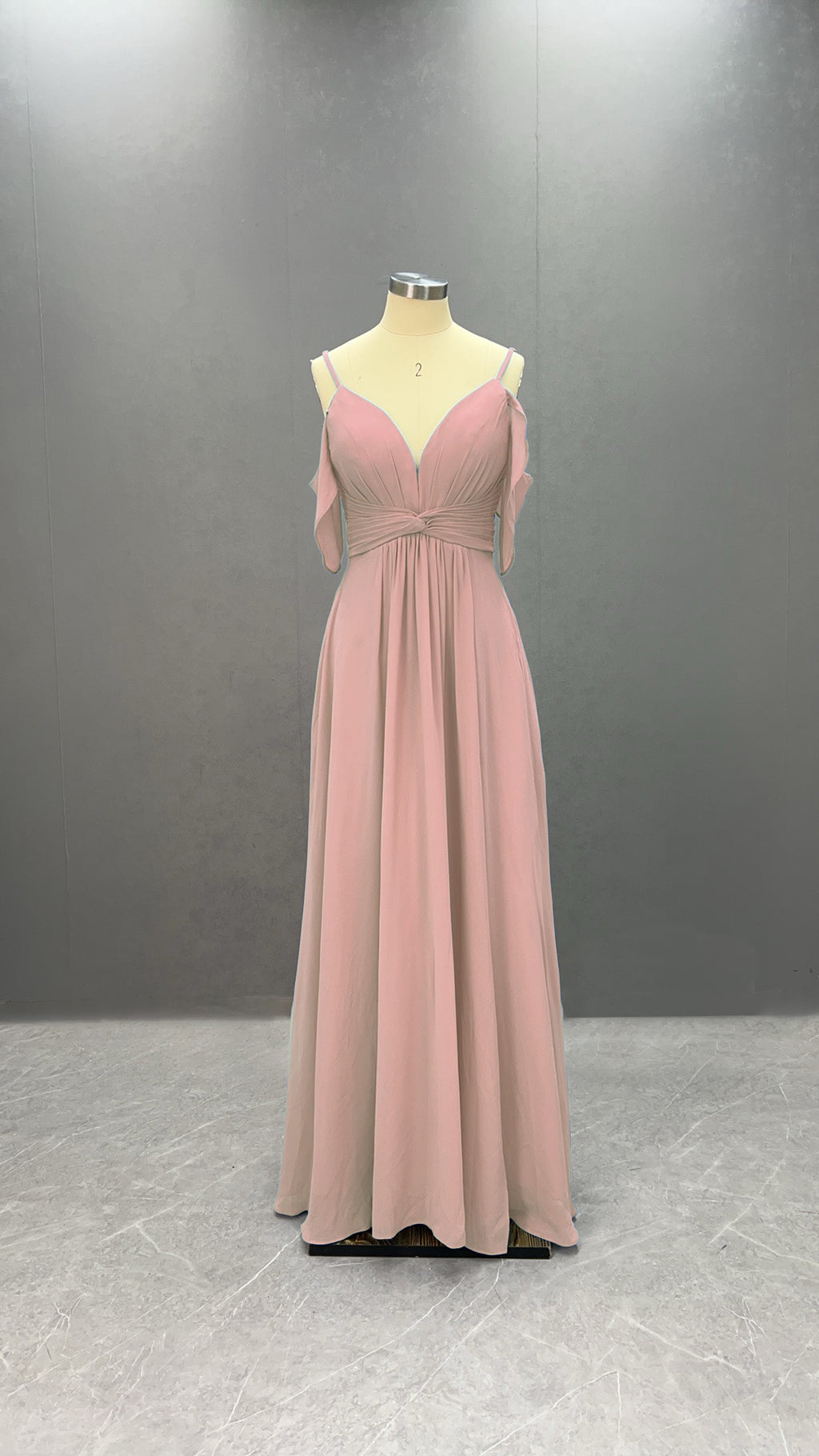 Simple Chiffon Spaghetti Strap Off the Shoulder Bridesmaid Dress with Split