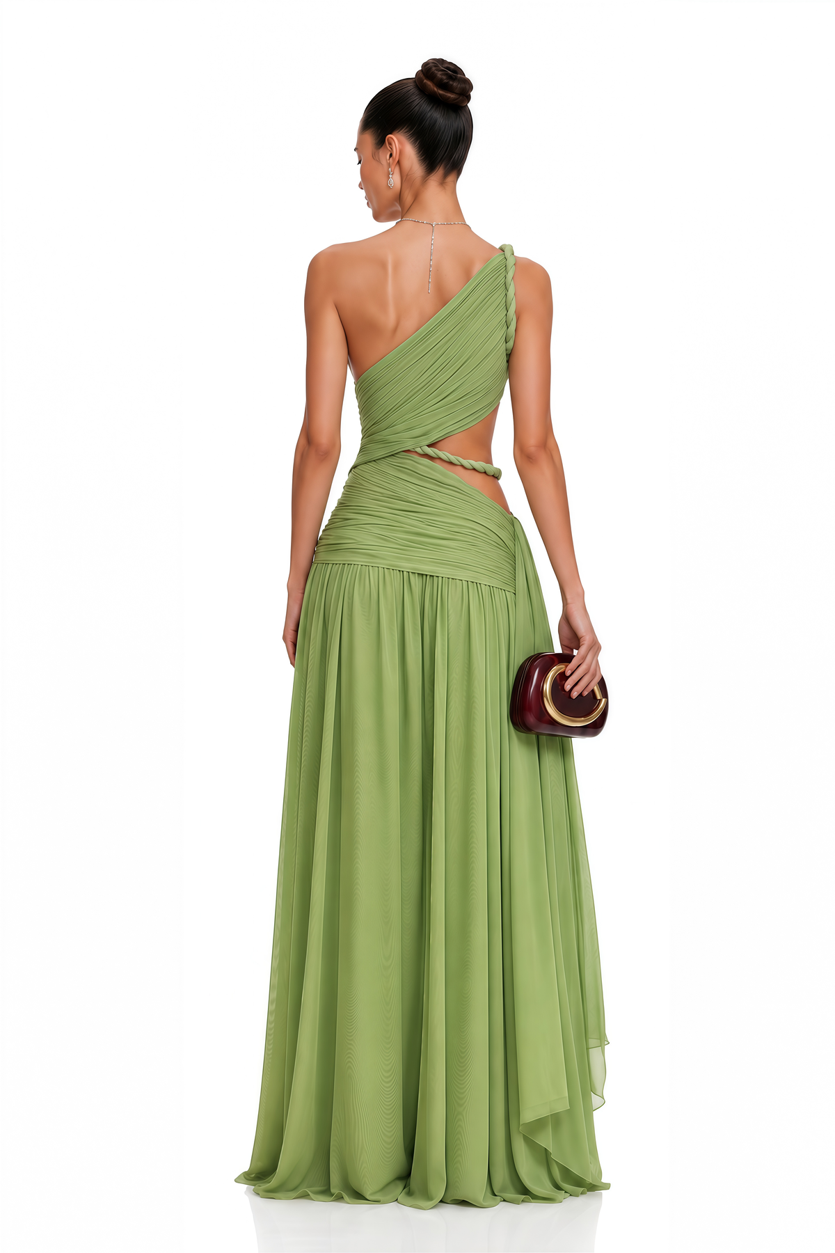 Alicia Green One-Shoulder Cut-Out Maxi Dress