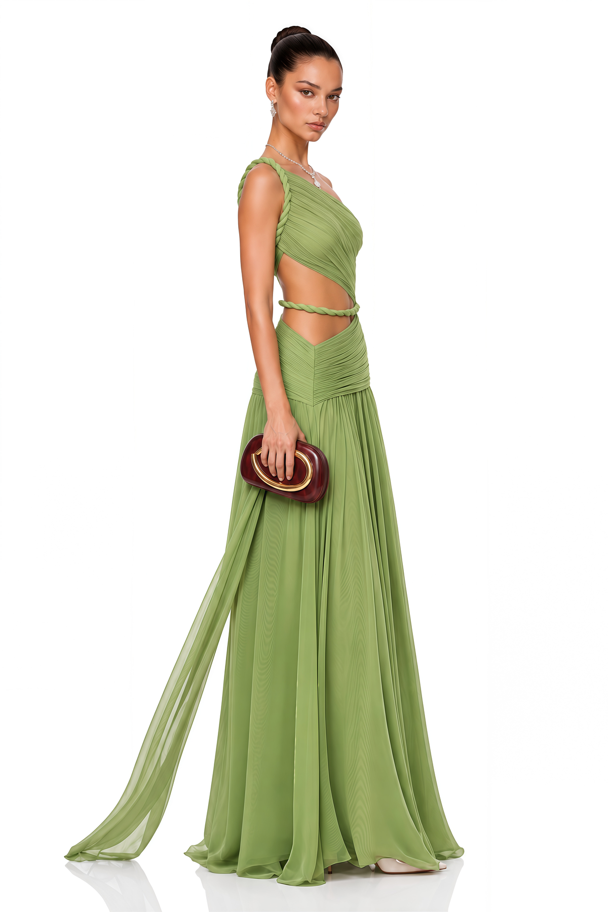 Alicia Green One-Shoulder Cut-Out Maxi Dress