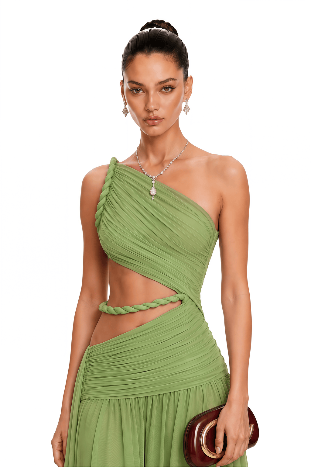Alicia Green One-Shoulder Cut-Out Maxi Dress