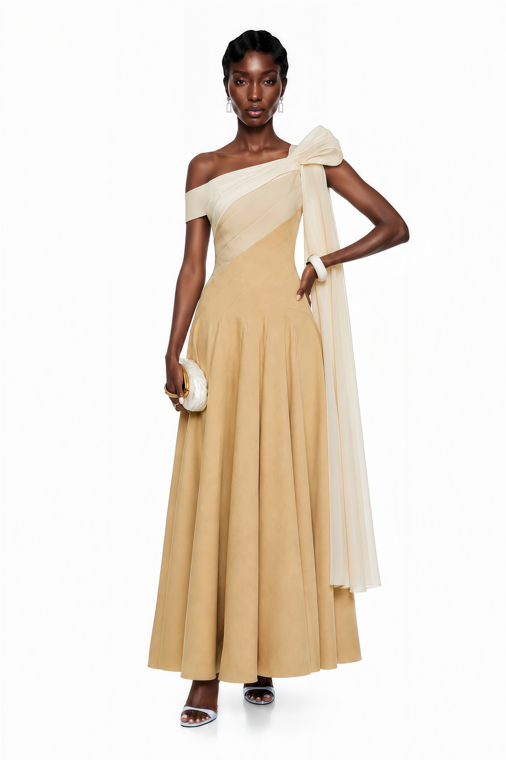 Anastasia Khaki Pleated Maxi Dress with Tie-Waist Bow Detail