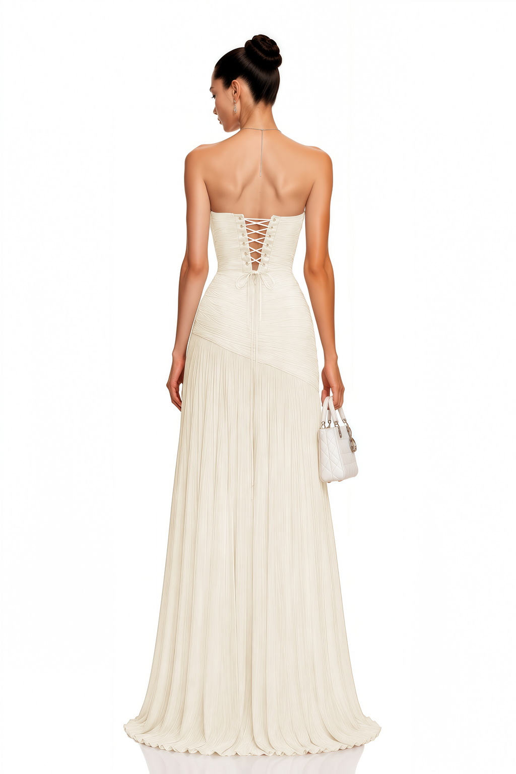 Angelina Champagne White Off Shoulder Pleated Maxi Dress