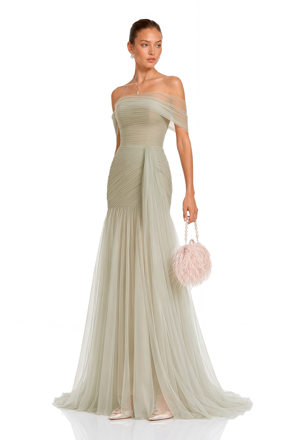 Antonia Green Semi-Sheer Pleated Maxi Dress