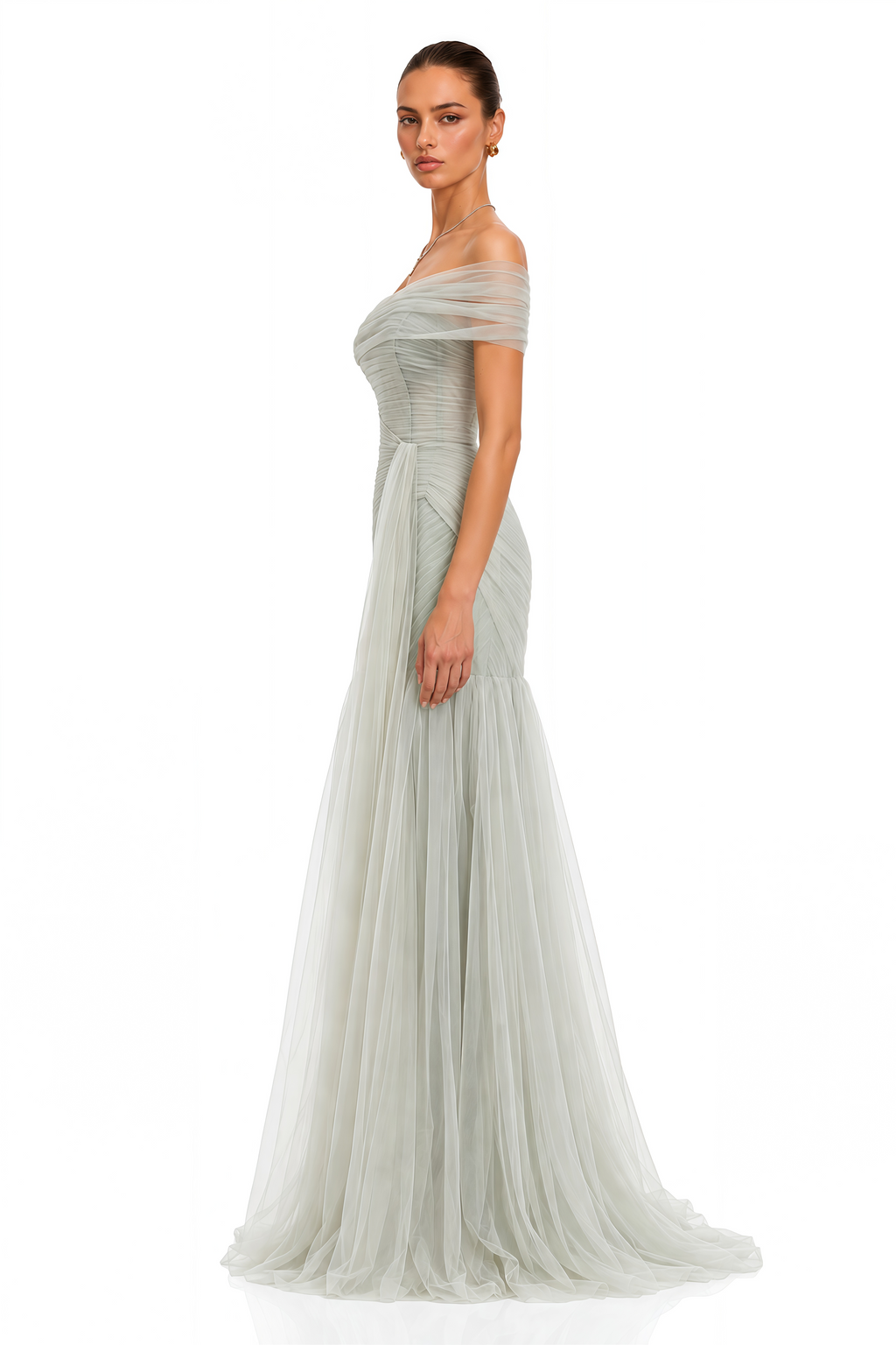 Antonia Green Semi-Sheer Pleated Maxi Dress
