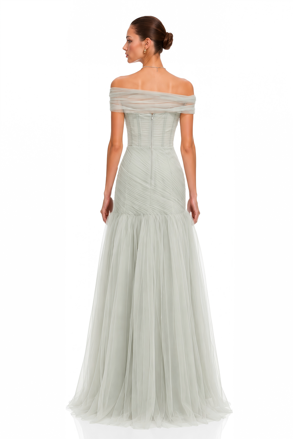 Antonia Green Semi-Sheer Pleated Maxi Dress