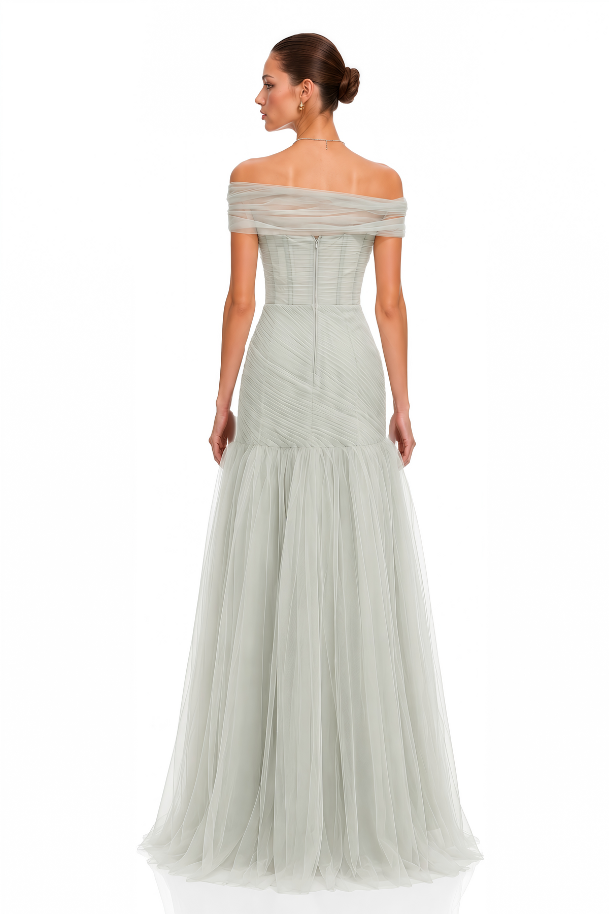 Antonia Green Semi-Sheer Pleated Maxi Dress
