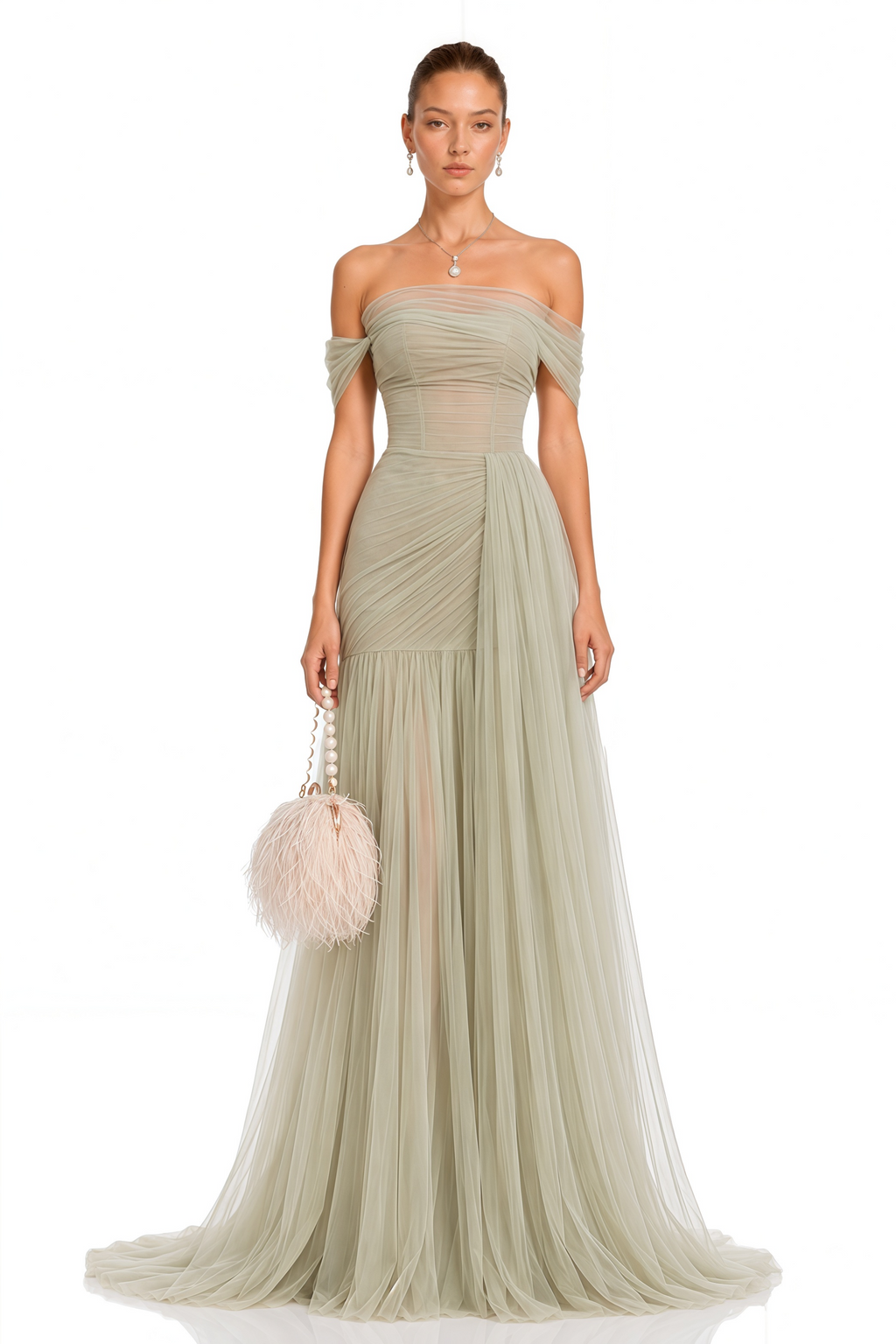 Antonia Green Semi-Sheer Pleated Maxi Dress