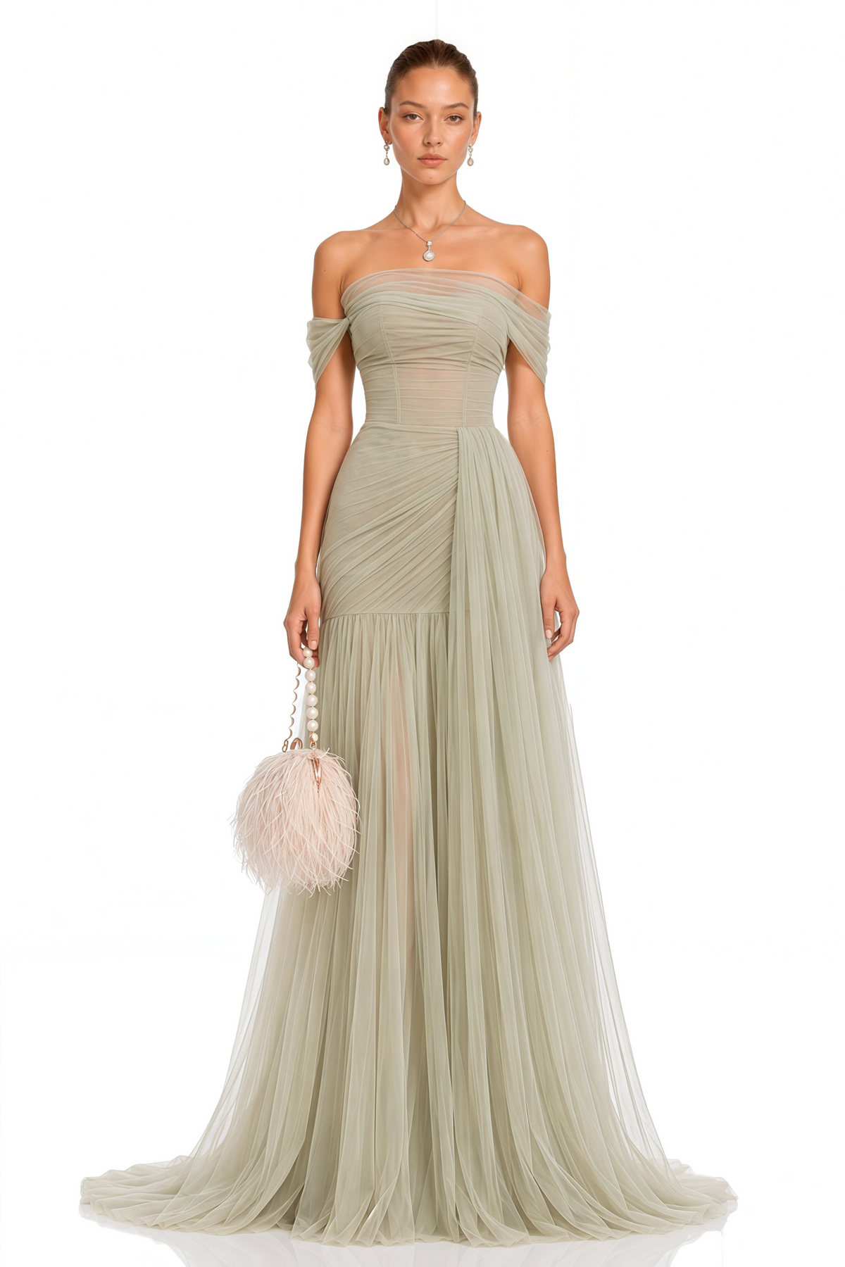 Antonia Green Semi-Sheer Pleated Maxi Dress
