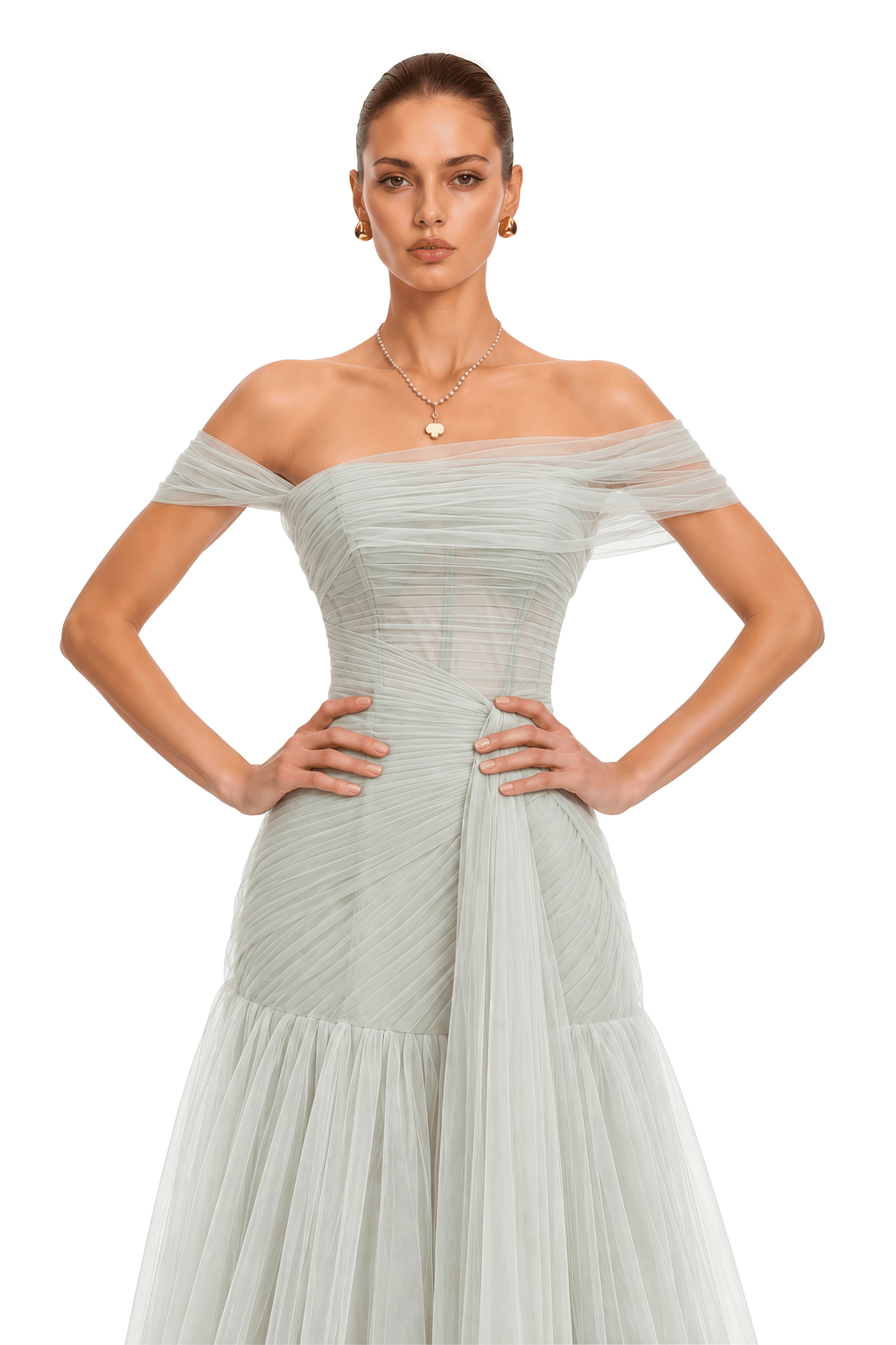 Antonia Green Semi-Sheer Pleated Maxi Dress