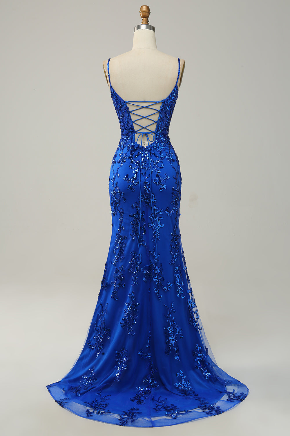 Red Spaghetti Straps Appliques Prom Dress with Slit