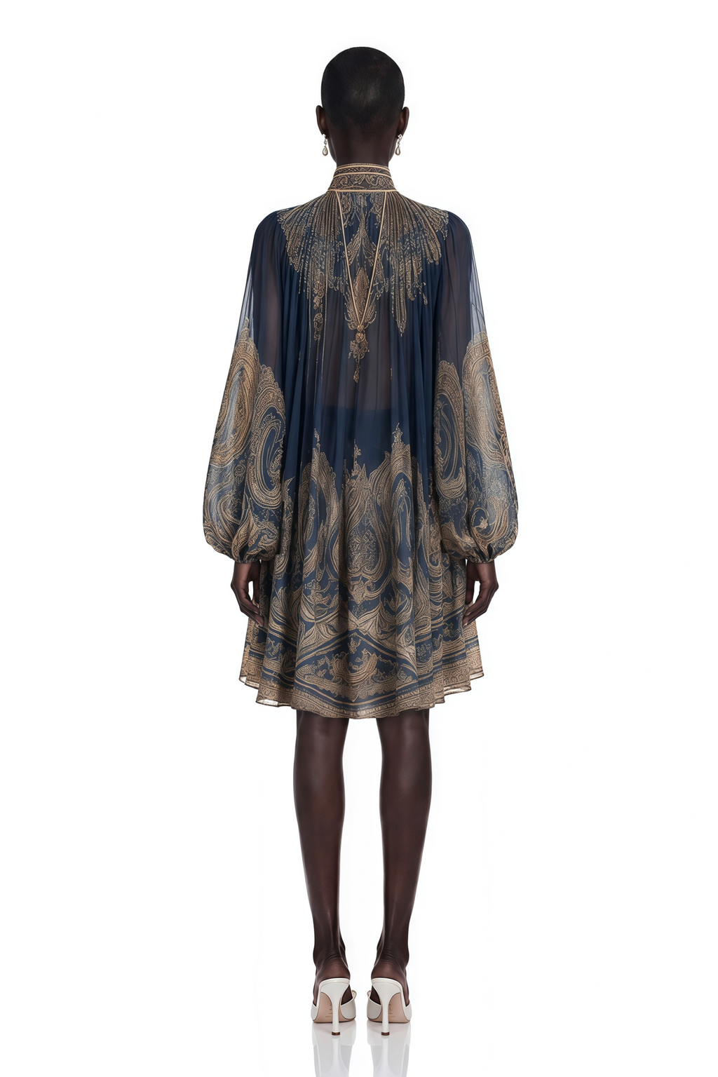 Bertille Blue Baroque Print High Neck Mini Dress