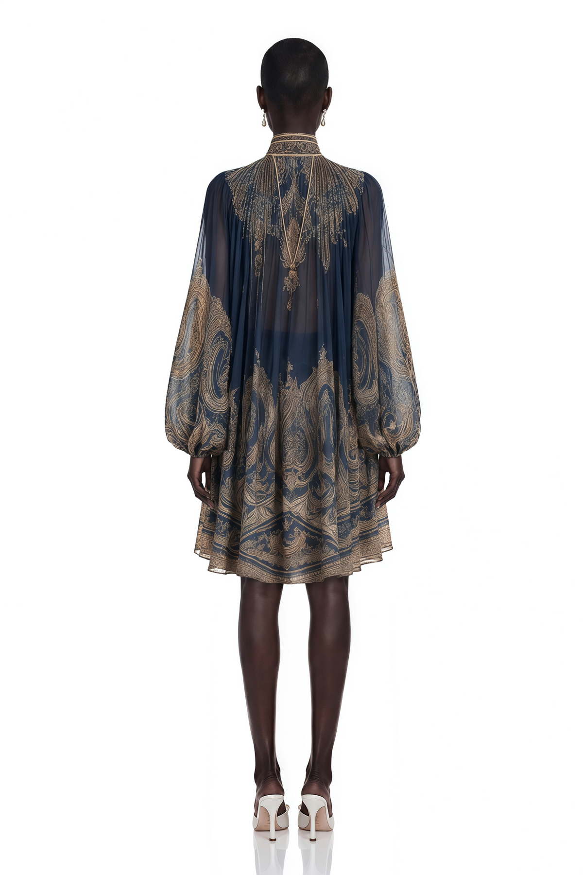 Bertille Blue Baroque Print High Neck Mini Dress