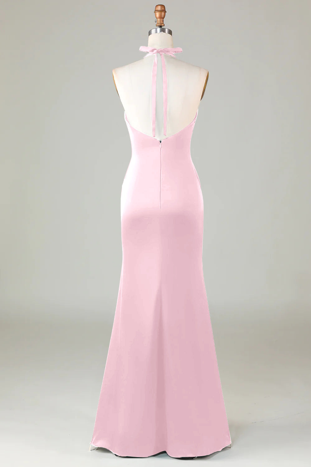 Burgundy Mermaid Halter Long Satin Bridesmaid Dress
