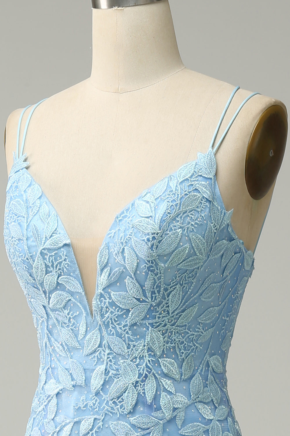 Spaghetti Straps Mermaid Blue Long Prom Dress With Appliques