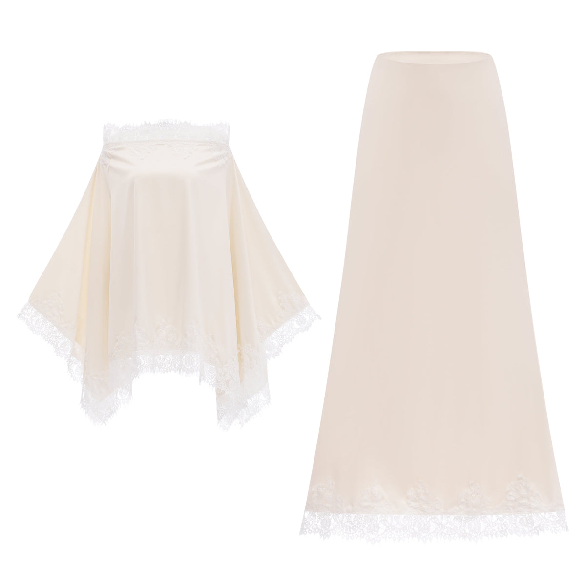 Carlota Cream Cape & Skirt Set with Lace Trim