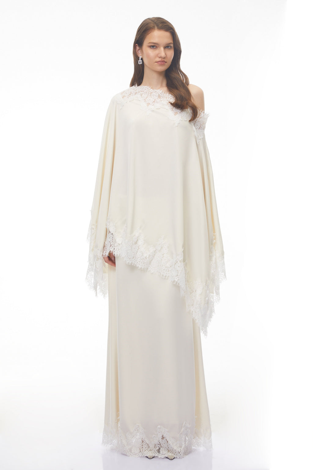 Carlota Cream Cape & Skirt Set with Lace Trim