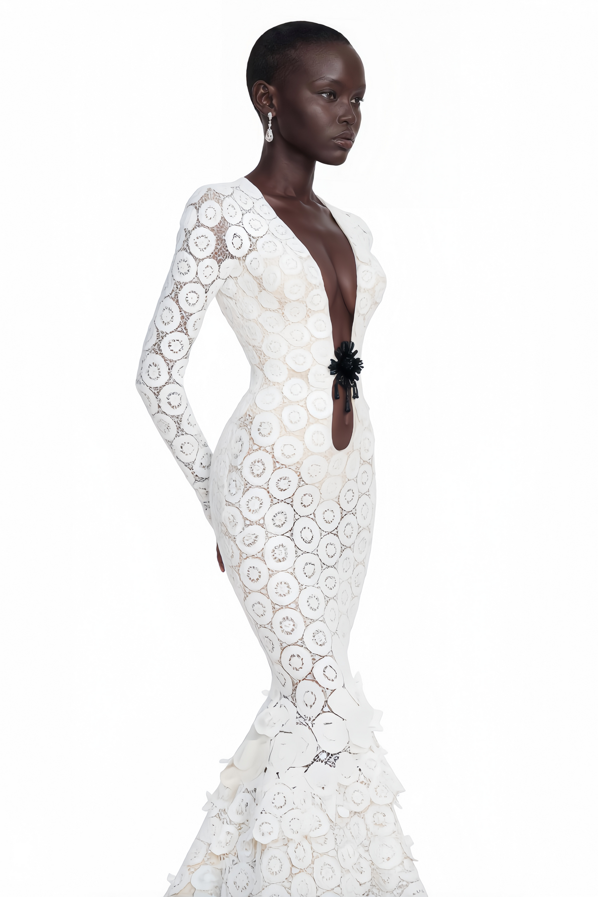 Cass White V-Neck Lace Bodycon Maxi Dress