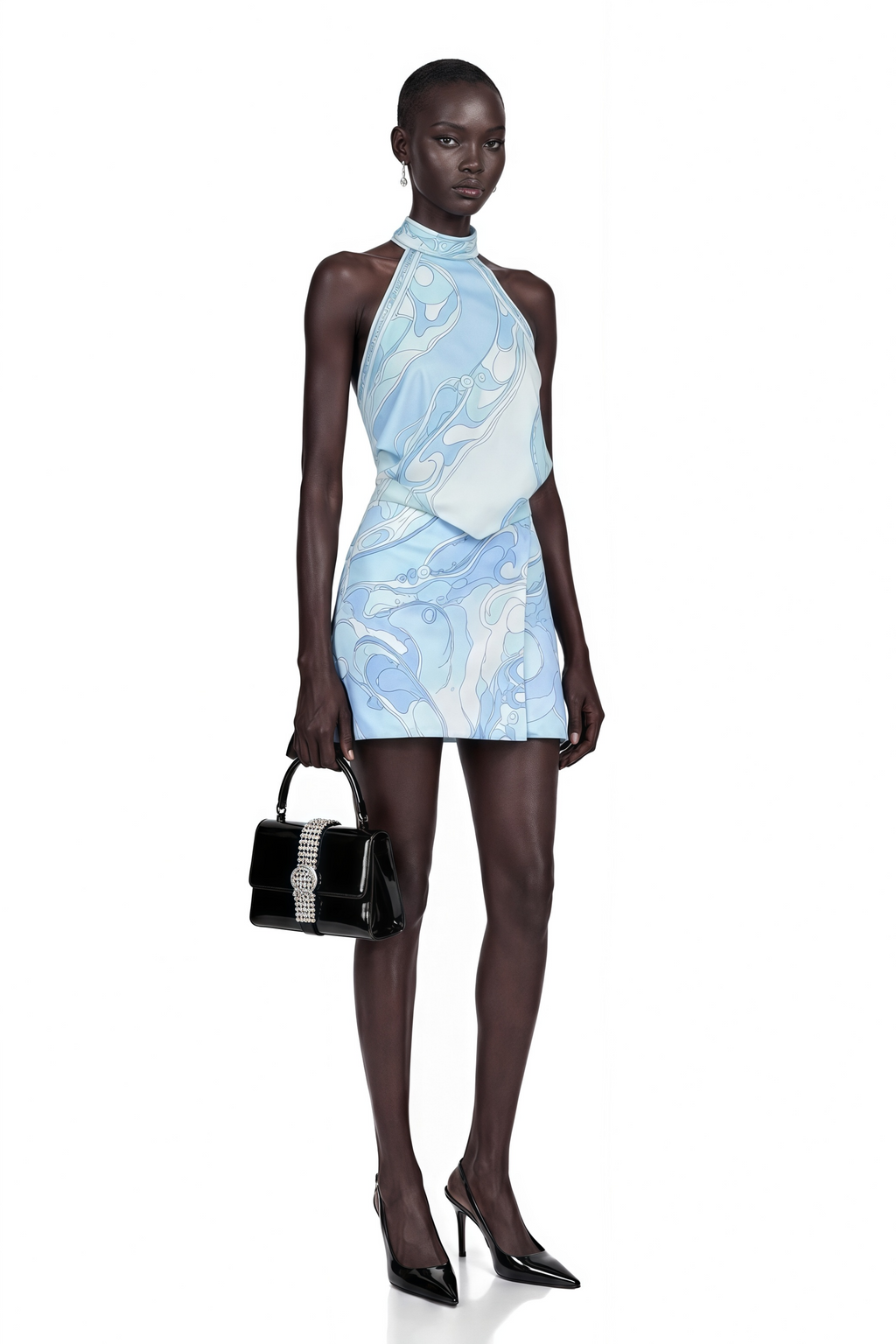Cassia Blue Floral Halterneck Top & Skirt Set