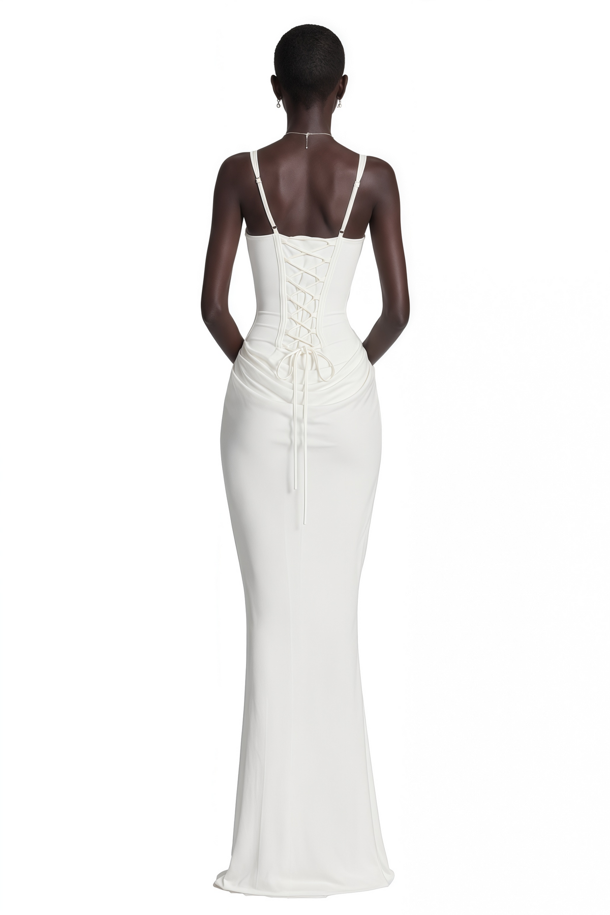 Paulette White Ruched Corset Maxi Dress
